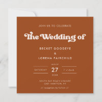 Stylish retro Burnt Orange Square wedding