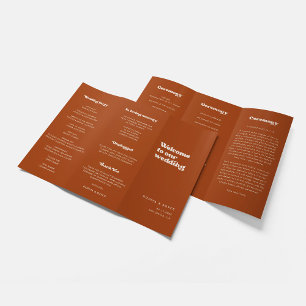 Stylish retro Burnt Orange Trifold Wedding Program Flyer