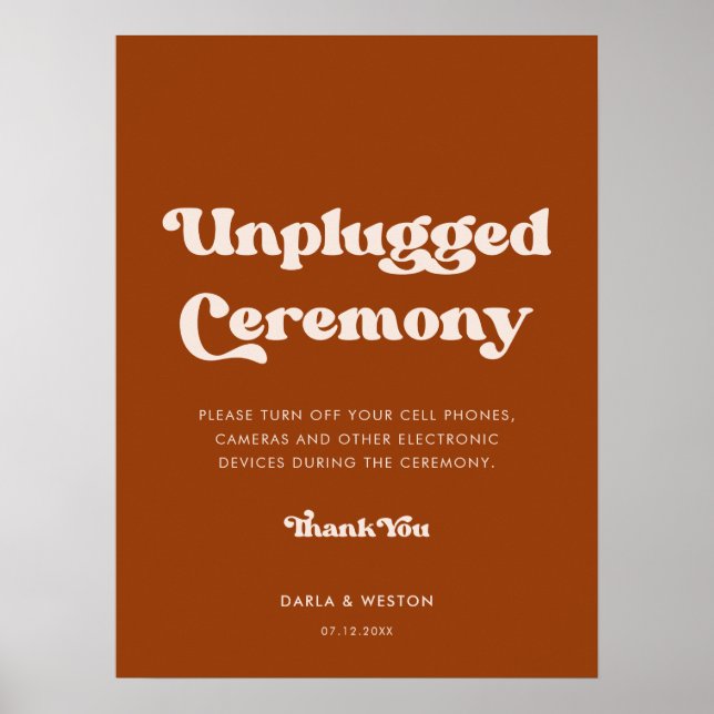 Stylish retro burnt orange Unplugged ceremony Poster (Front)