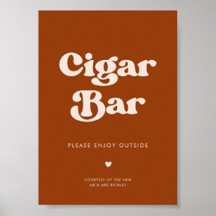 Stylish retro Burnt Orange Wedding Cigar Bar sign