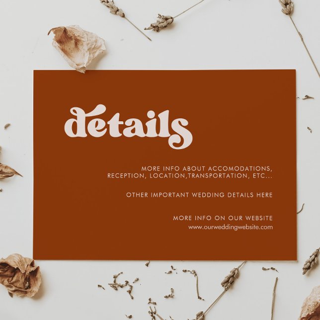 Stylish retro burnt orange wedding details card (Creator Uploaded)