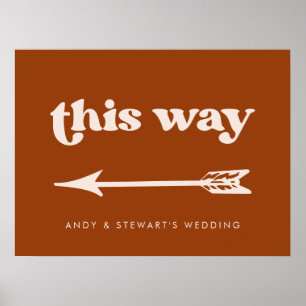 Stylish retro Burnt Orange Wedding Direction Poster
