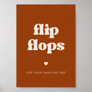 Stylish retro Burnt Orange Wedding Flip Flops sign