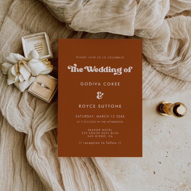 Stylish retro burnt orange wedding invitation (Creator Uploaded)