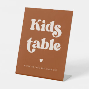 Stylish retro Burnt Orange Wedding Kids table Pedestal Sign
