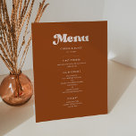 Stylish retro burnt orange wedding menu pedestal sign<br><div class="desc">A retro chic theme: adopt this slightly vintage and stylish typographic design for your wedding stationery,  with a burnt orange,  terracotta,  brown sugar & peach pink colour theme. Fully customisable text,  colours and backgrounds.</div>