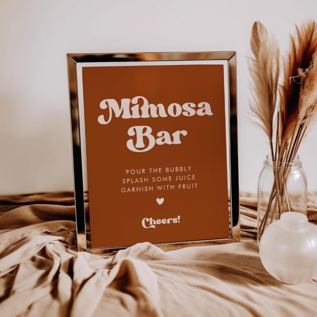 Stylish retro Burnt Orange Wedding Mimosa bar sign (Creator Uploaded)