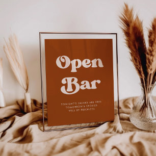 Stylish retro Burnt Orange Wedding Open Bar sign