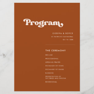 Stylish retro burnt orange wedding program programme