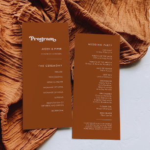 Stylish retro burnt orange wedding program programme