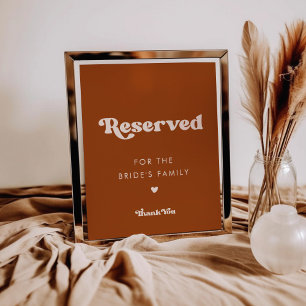Stylish retro Burnt Orange Wedding Reserved sign