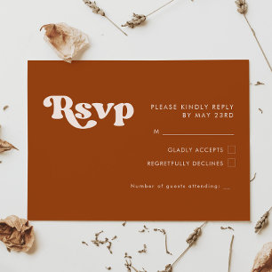 Stylish retro burnt orange wedding RSVP card