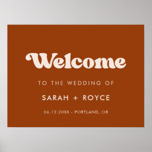 Stylish retro Burnt Orange Welcome to our wedding Poster