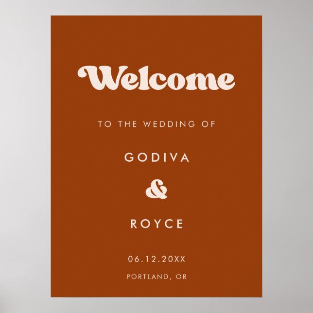 Stylish retro Burnt Orange Welcome to our wedding Poster (Front)