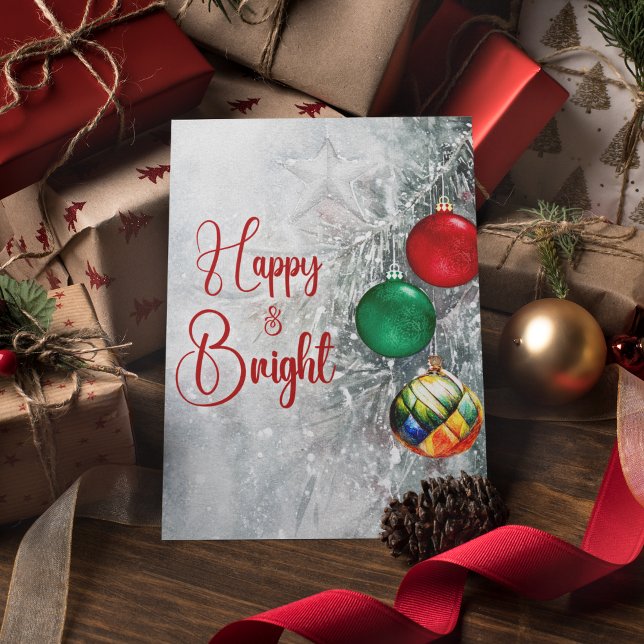 Stylish retro colourful ornaments Christmas tree Holiday Postcard (Creator Uploaded)