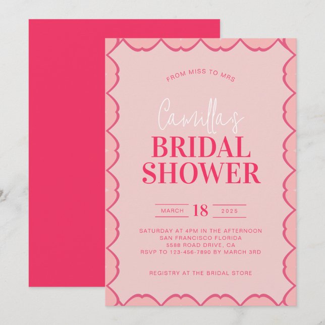 Stylish Retro Colourful Red and Pink Bridal Shower Invitation (Front/Back)