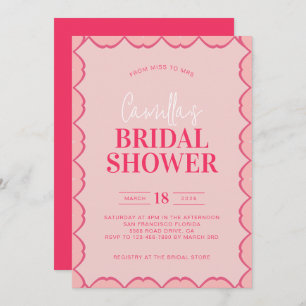 Stylish Retro Colourful Red and Pink Bridal Shower Invitation