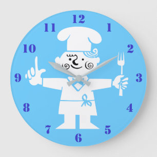 STYLISH RETRO COOK WITH BLUE NUMBERS LARGE CLOCK