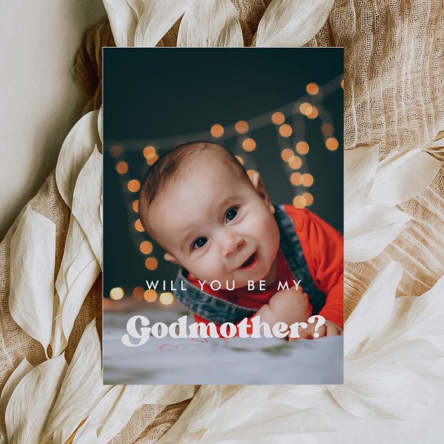 Stylish retro Godmother proposal photo card (Creator Uploaded)