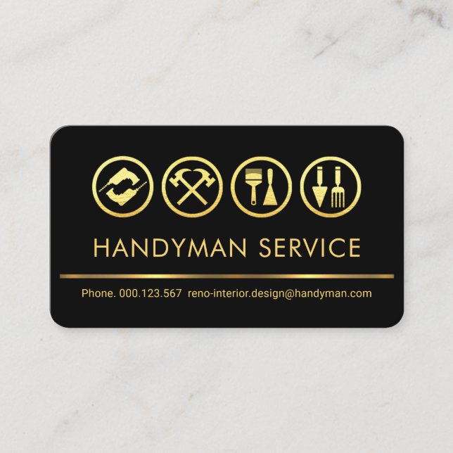 Stylish Retro Gold Tools Line Handyman Business Card (Front)