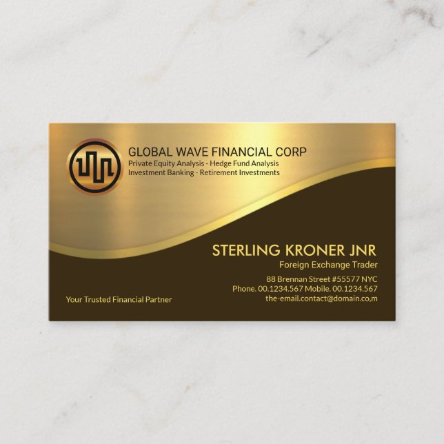Stylish Retro Gold Wave Financial Investment  Business Card (Front)