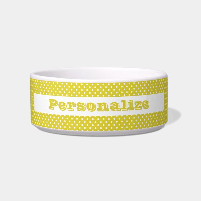 Stylish Retro Gold & White Polka Dots For Your Pet Bowl (Front)