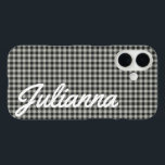Stylish Retro Grey Gingham Plaid Personalised iPhone 16 Case<br><div class="desc">Stylish Retro Black and Grey Gingham Plaid Pattern Personalised Phone Case</div>