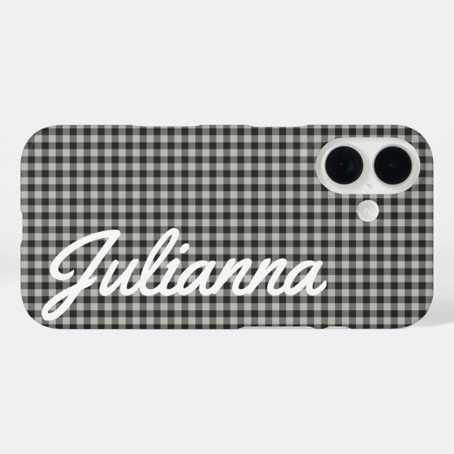 Stylish Retro Grey Gingham Plaid Personalised Case-Mate iPhone Case (Back (Horizontal))