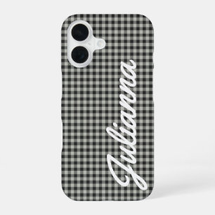 Stylish Retro Grey Gingham Plaid Personalised iPhone 16 Case