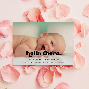 Stylish retro Hello There Baby photo Birth Announcement