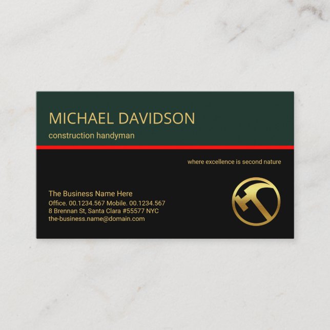 Stylish Retro Layer Red Line Construction Handyman Business Card (Front)