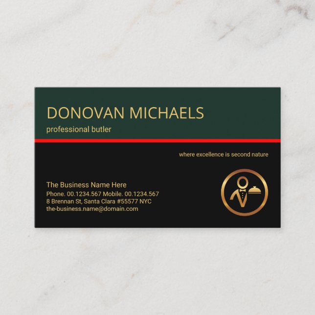 Stylish Retro Layers Red Line Butler Event Planner Business Card (Front)