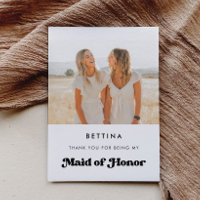 Stylish retro Maid of honour thank you Photo card
