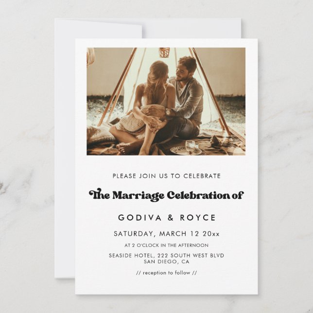 Stylish retro Marriage celebration photo Invitation (Front)