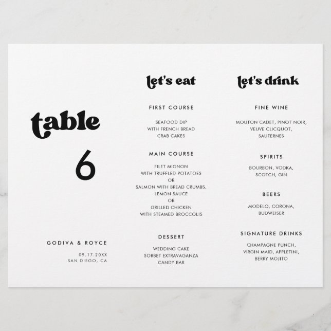 Stylish retro Menu & Table number trifold (Front)