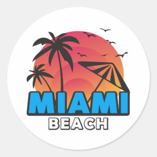 Stylish Retro Miami Beach Travel Classic Round Sticker