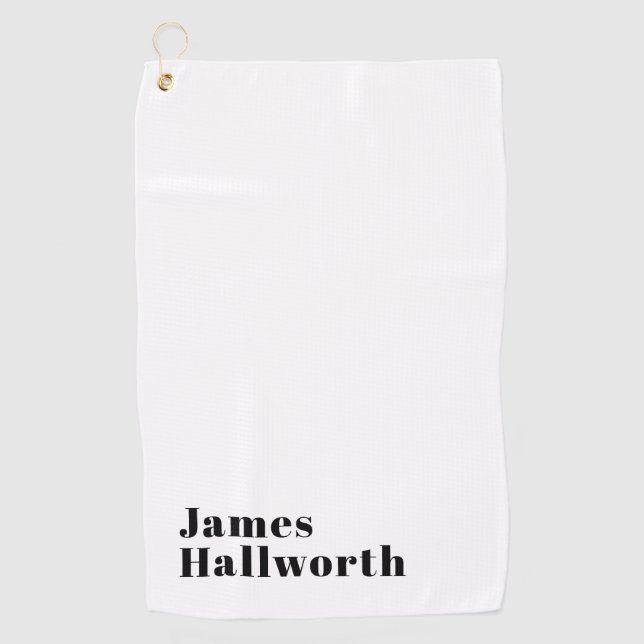 Stylish Retro Modern Lettering | Editable Black Golf Towel (Front)