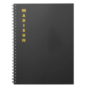 Stylish Retro Name Dark Grey Metallic Gold Colour Notebook