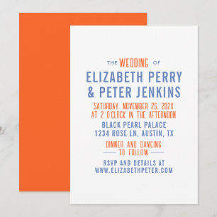 Stylish Retro Orange Blue Wedding Invitation