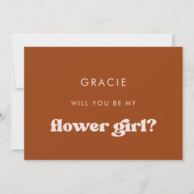 Stylish retro Orange Flower girl proposal card (Front)
