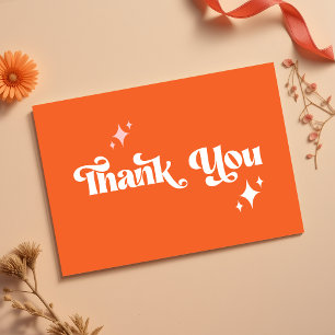 Stylish Retro Orange Groovy Script Wedding Thank You Card