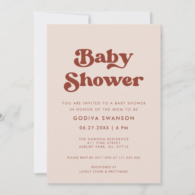 Stylish retro Peach Pink Baby Shower Invitation (Front)