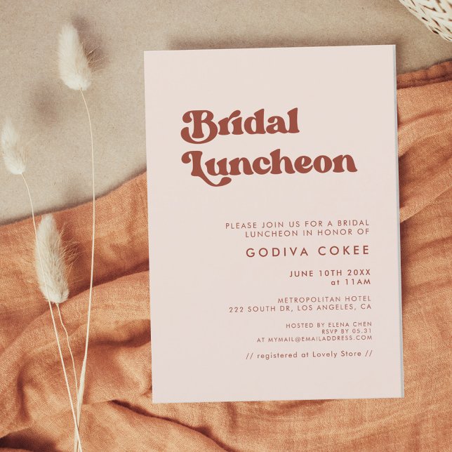 Stylish retro peach pink Bridal luncheon Invitation (Creator Uploaded)