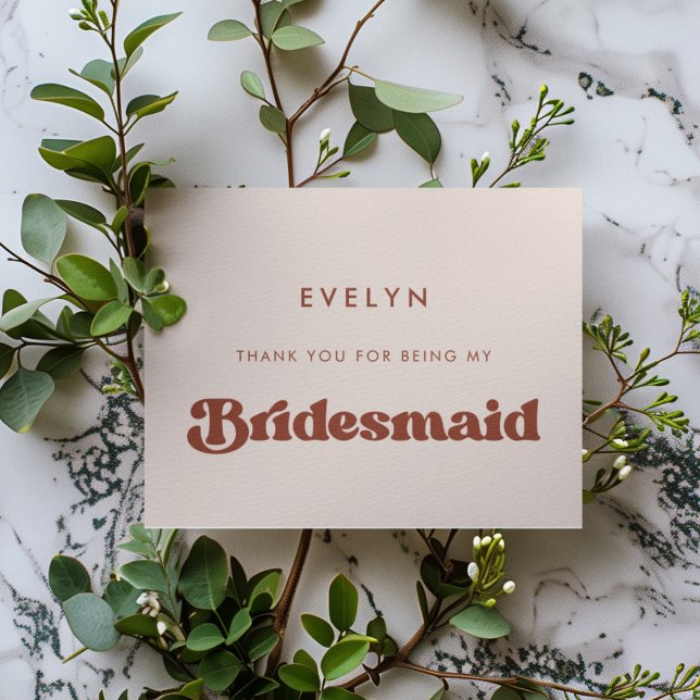 Stylish retro Peach Pink Bridesmaid thank you card (Creator Uploaded)