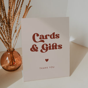 Stylish retro Peach Pink Cards & Gifts wedding Pedestal Sign