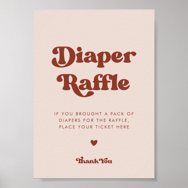 Stylish retro Peach Pink Diaper Raffle sign (Front)