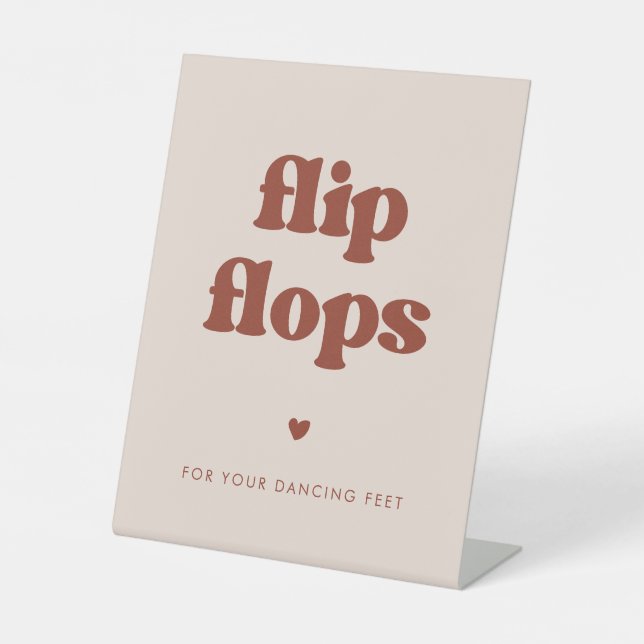 Stylish retro Peach Pink Flip Flops wedding Pedestal Sign (Front)