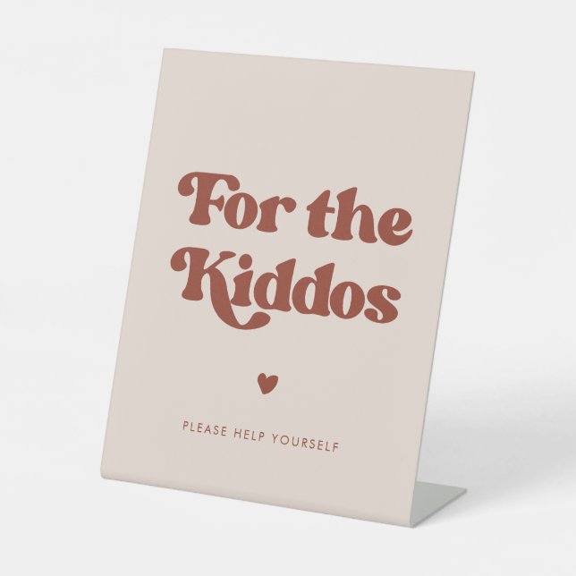 Stylish retro Peach Pink For the Kiddos Pedestal Sign (Front)