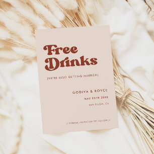 Stylish retro Peach Pink Free drinks Save The Date
