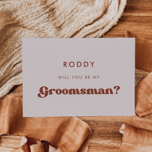 Stylish retro peach pink groomsman proposal card